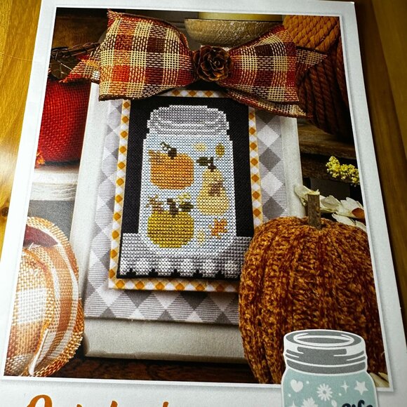 October Pumpkins Shelf Life Cross Stitch Pattern Kit Its Sew Emma Monthly Jar - Picture 2 of 3